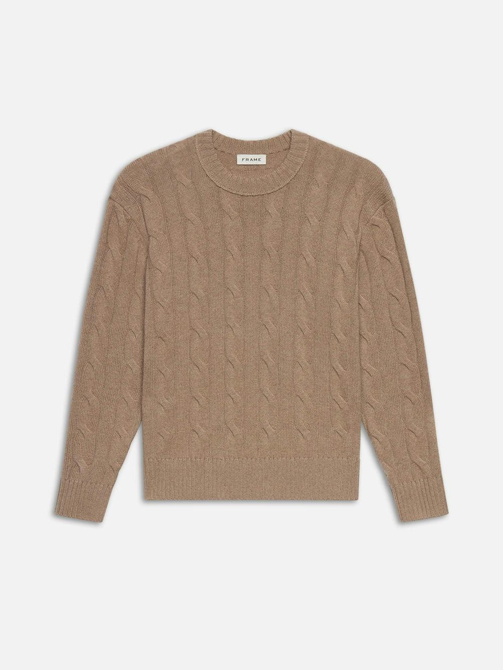 frame Cashmere Cable Crewneck in Light Brown