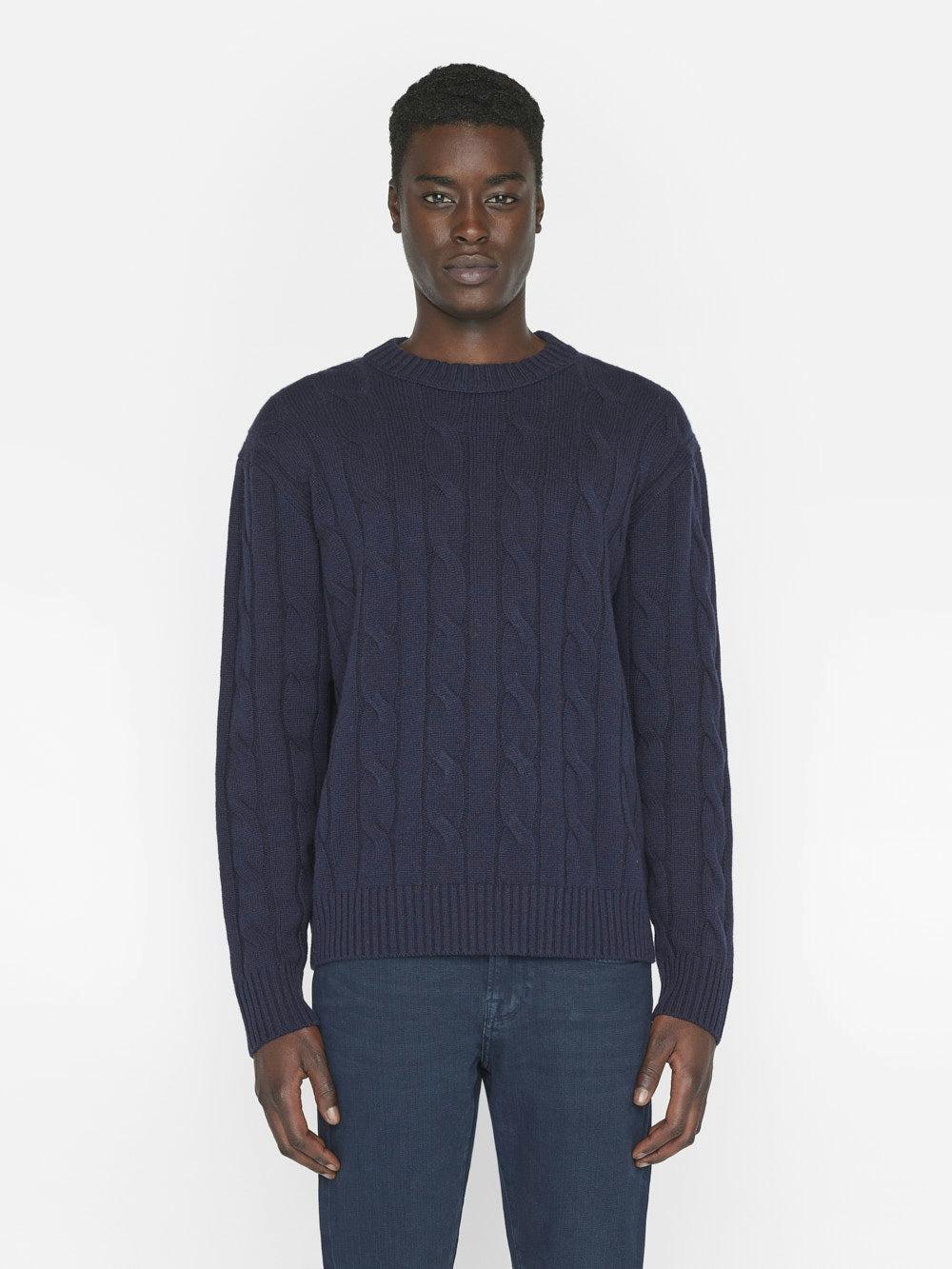 Frame Cashmere Cable Crewneck In Navy