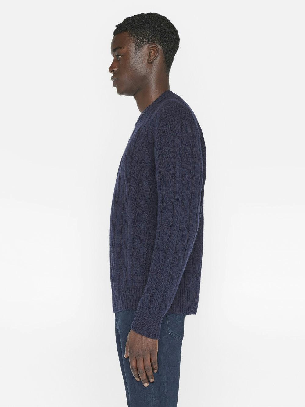 Frame Cashmere Cable Crewneck In Navy