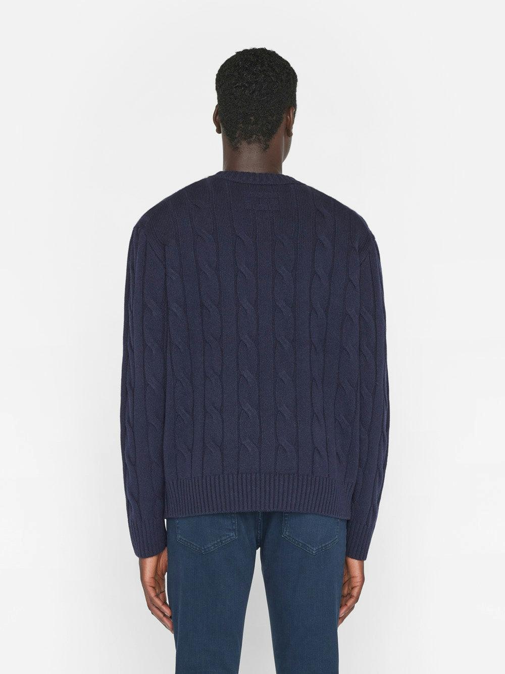 Frame Cashmere Cable Crewneck In Navy