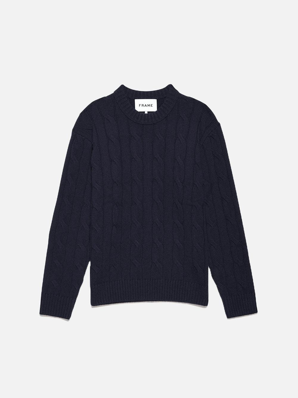 frame Cashmere Cable Crewneck in Navy