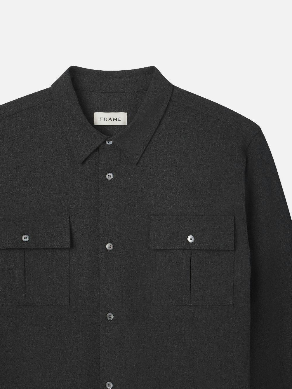 Frame Classic Flannel Shirt In Grey Melange