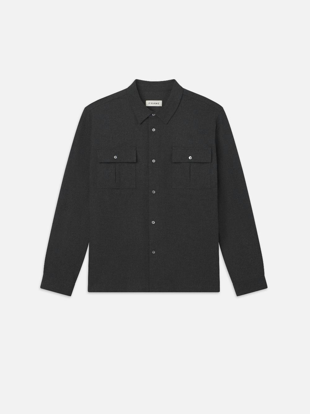 frame Classic Flannel Shirt in Grey Melange
