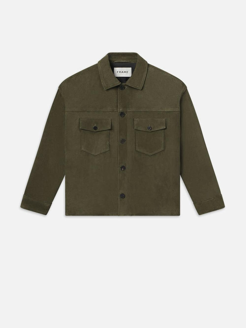 frame Clean Suede Jacket in Dark Olive