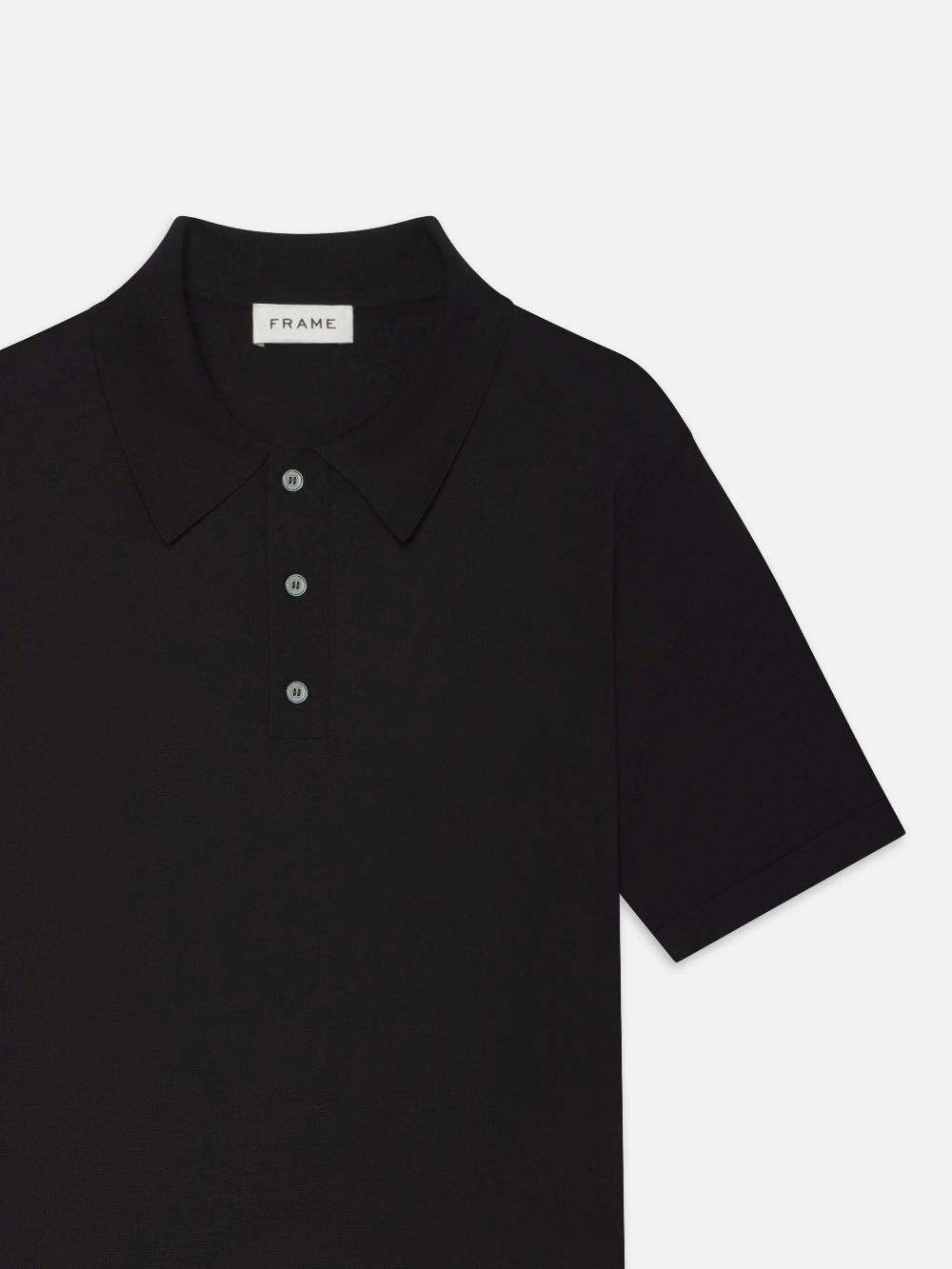 Frame Cotton Silk Polo Sweater In Black