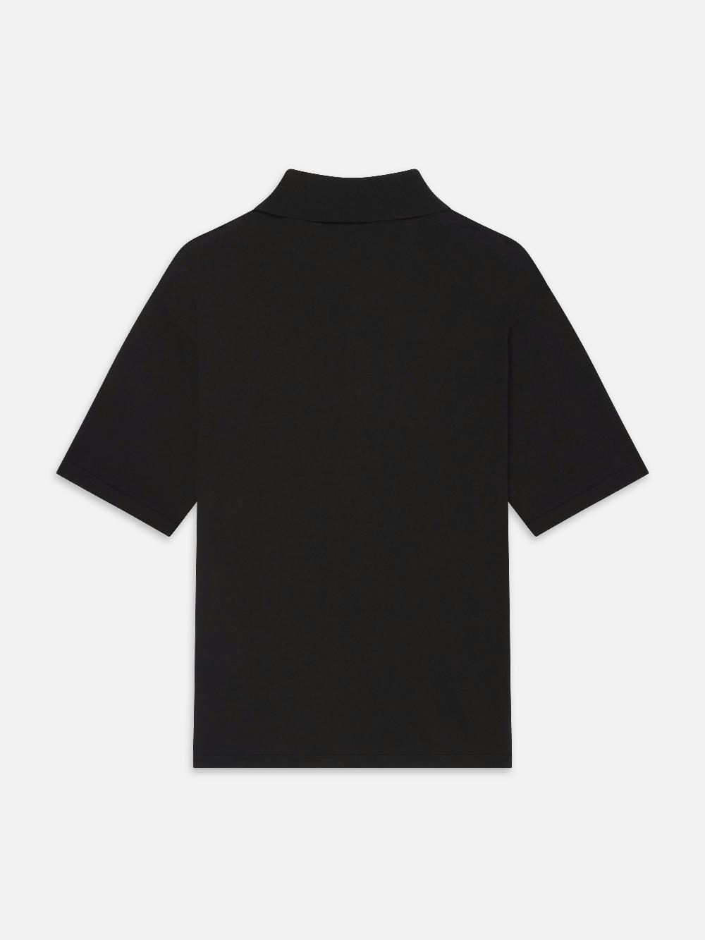Frame Cotton Silk Polo Sweater In Black