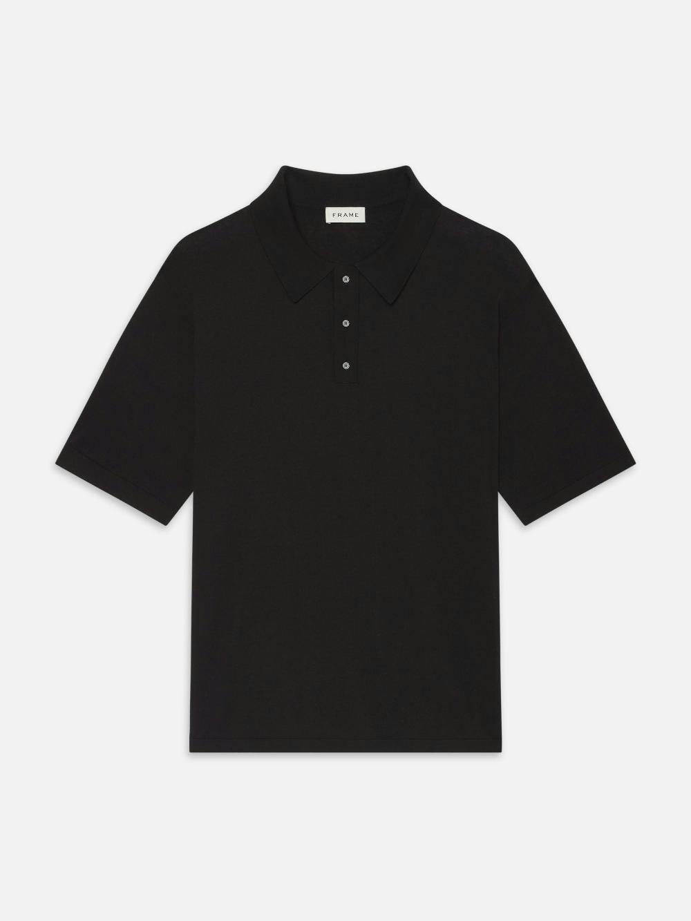 frame Cotton Silk Polo Sweater in Black