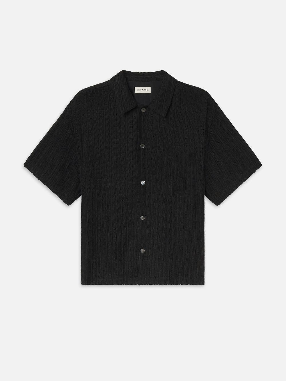 frame Crochet Short Sleeve Shirt in Black