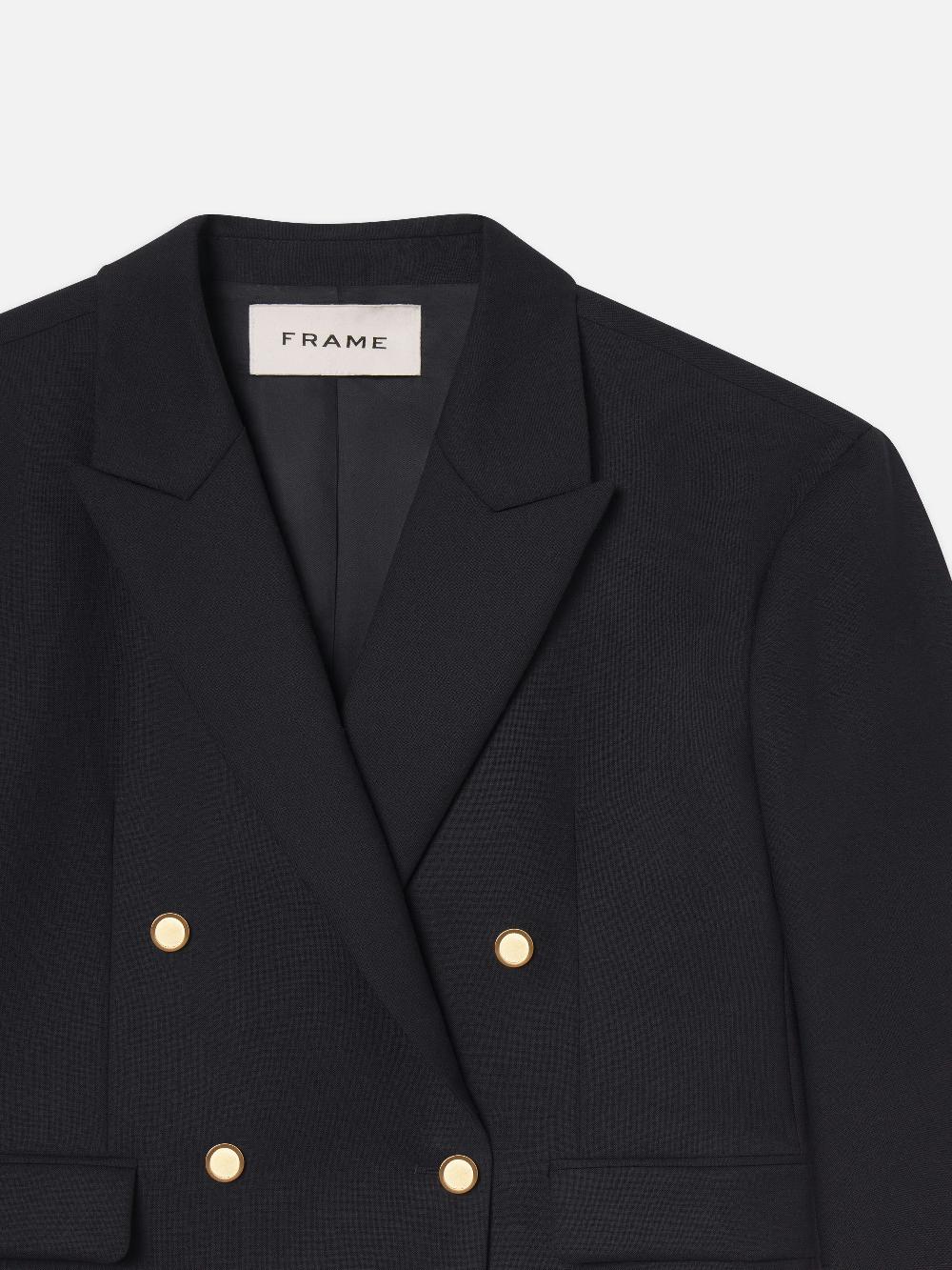 Frame Double Breasted Blazer In Dark Navy