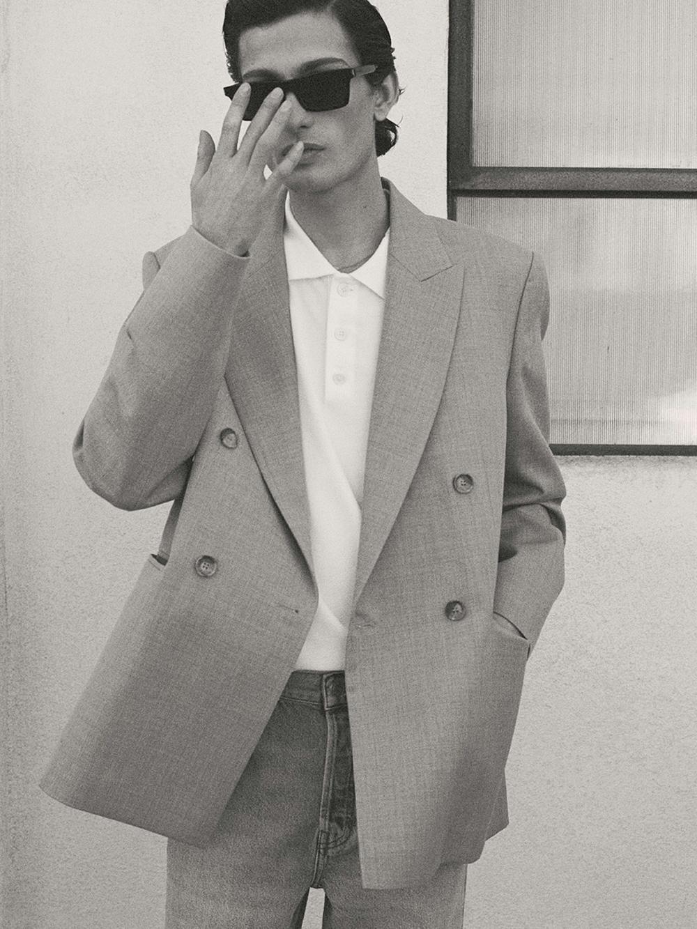 Frame Double Breasted Blazer In Vintage Khaki