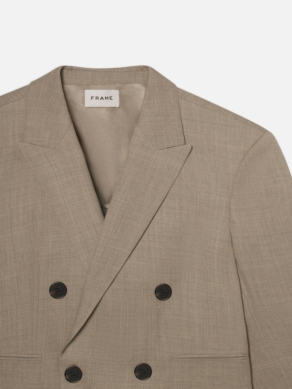 Frame Double Breasted Blazer In Vintage Khaki