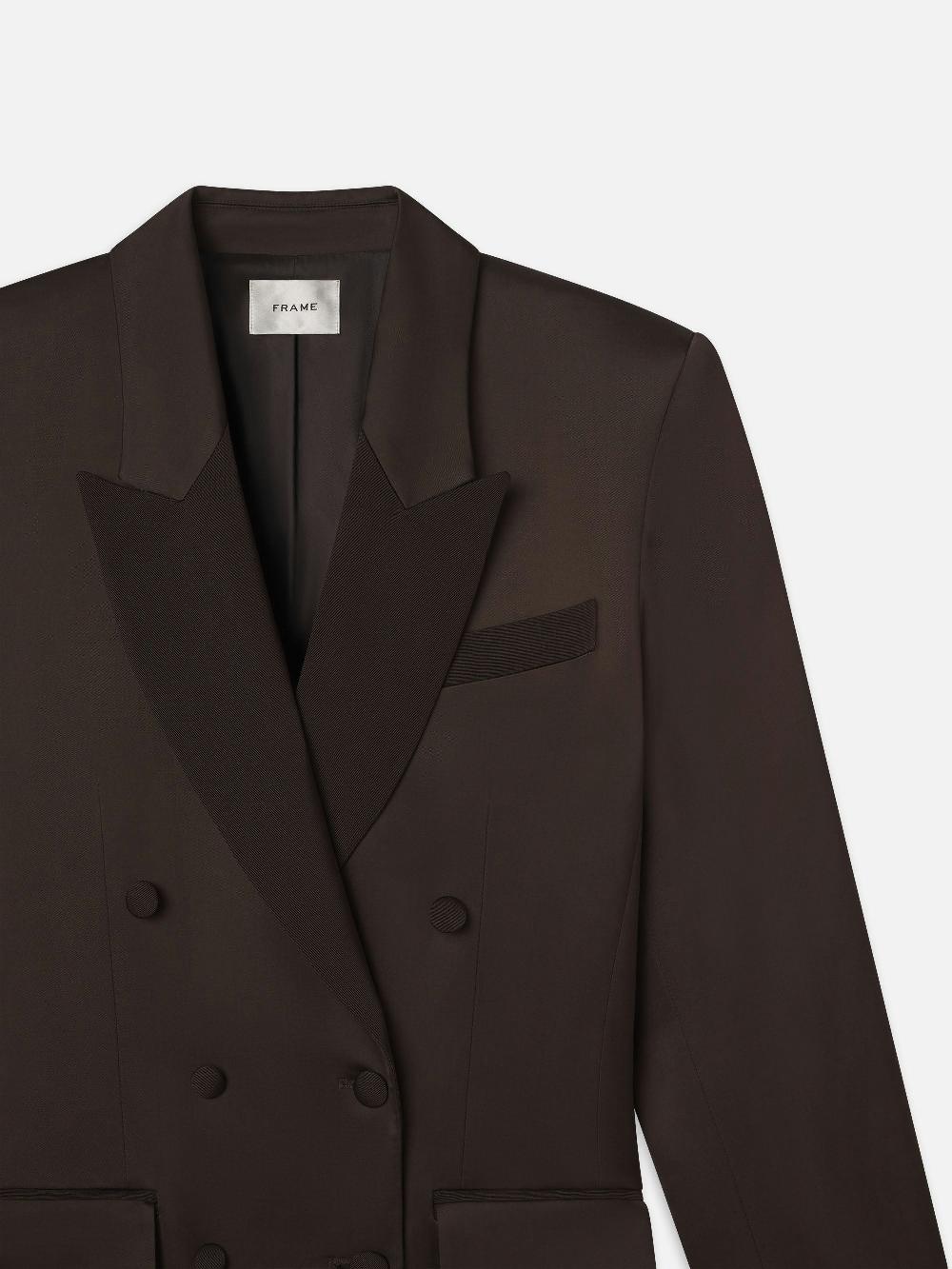 Frame Double-Breasted Slim Blazer In Espresso