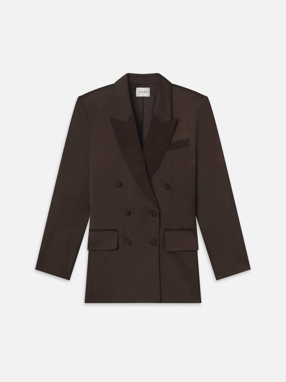 frame Double-Breasted Slim Blazer in Espresso