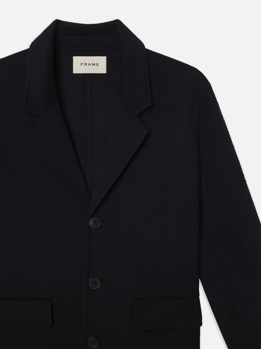Frame Double Face Wool Overcoat In Dark Navy