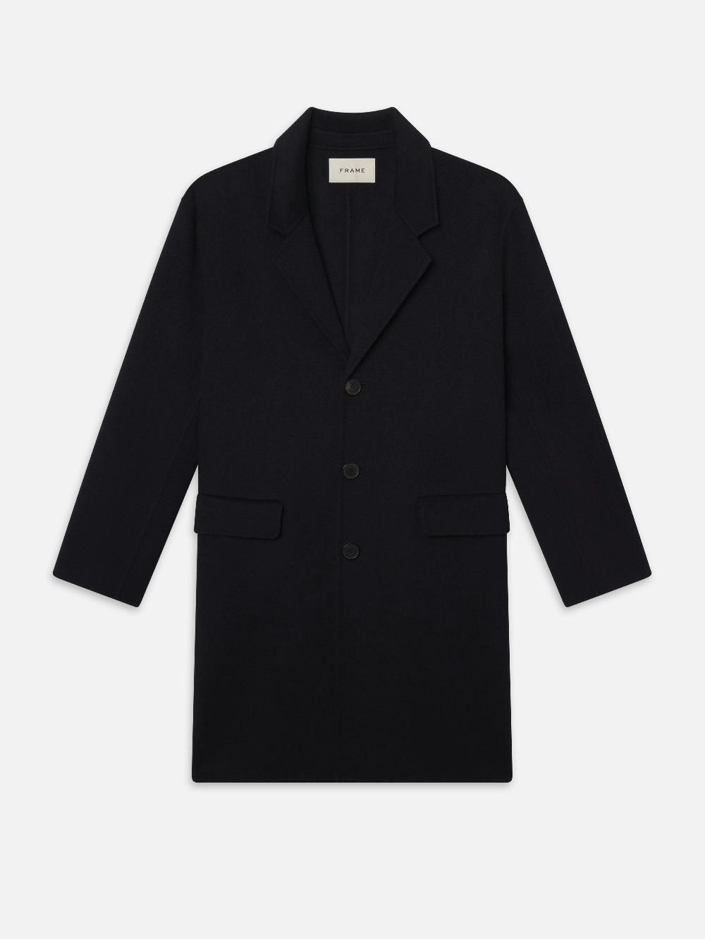 frame Double Face Wool Overcoat in Dark Navy