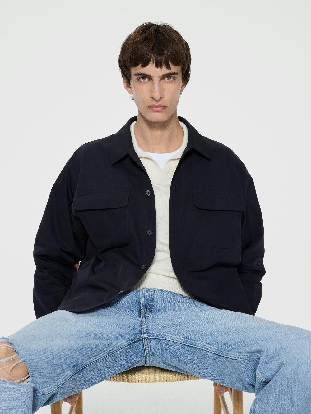 Frame Double Pocket Over Shirt In Dark Navy