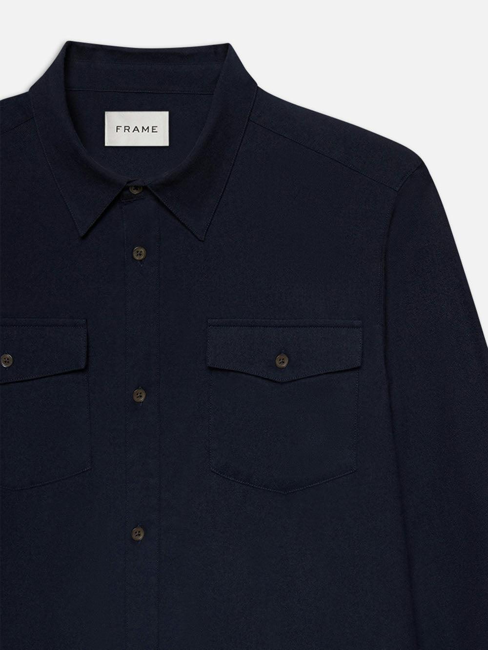 Frame Double Pocket Wool Blend Shirt In Dark Navy