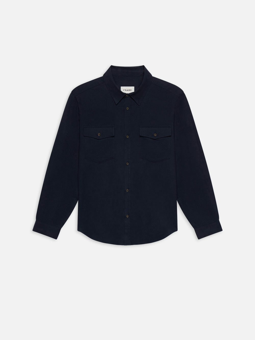 frame Double Pocket Wool Blend Shirt in Dark Navy