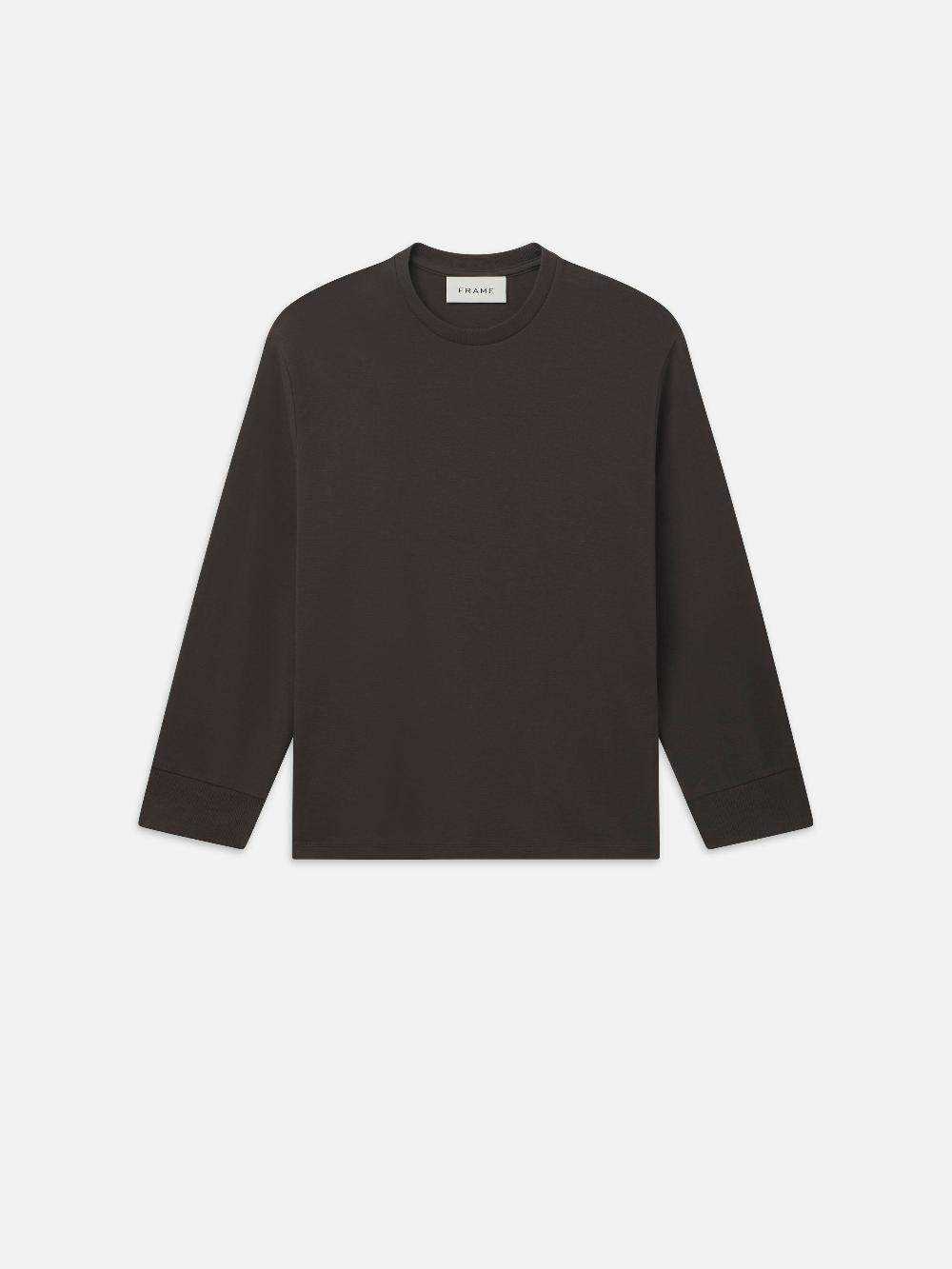 frame Duo Fold Long Sleeve Crew in Dark Taupe