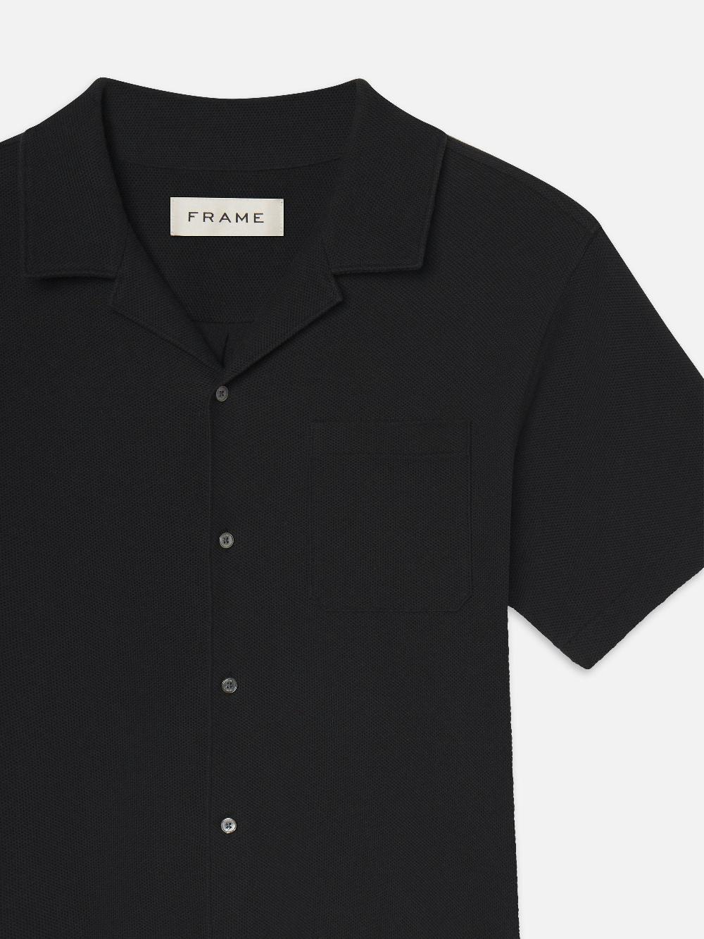 Frame Jacquard Short Sleeve Relaxed Shirt In Black