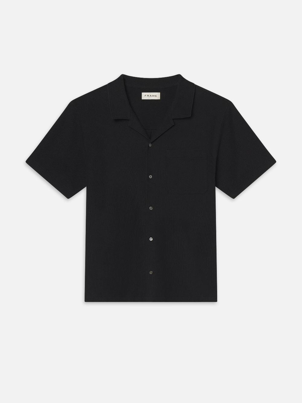 frame Jacquard Short Sleeve Relaxed Shirt in Black