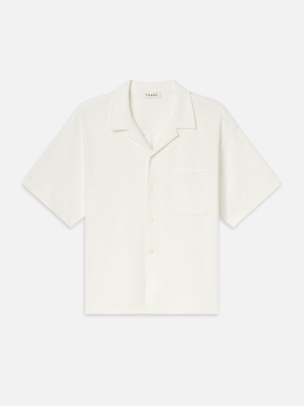 frame Jacquard Short Sleeve Relaxed Shirt in White