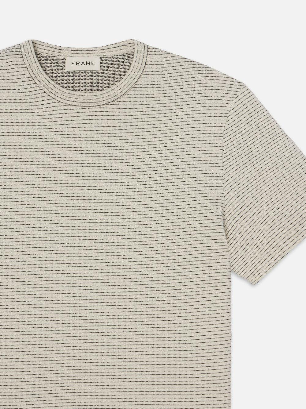 Frame Jacquard Stripe Tee In White/Navy