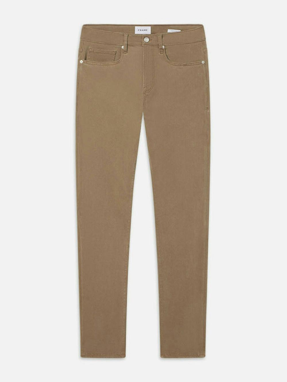 frame L'Homme Slim Brushed Twill in Dark Khaki