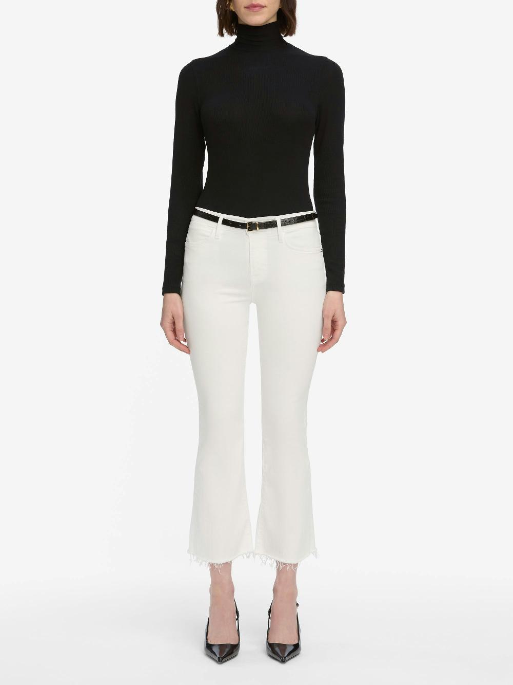 Frame Le Crop Mini Boot In White Raw Fray