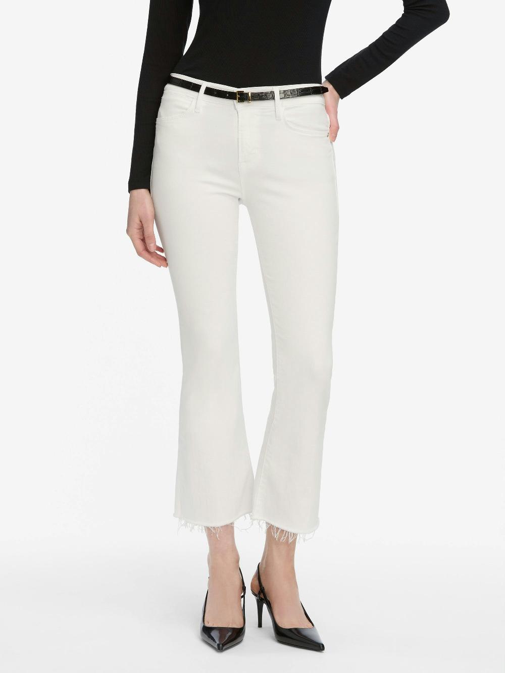 Frame Le Crop Mini Boot In White Raw Fray