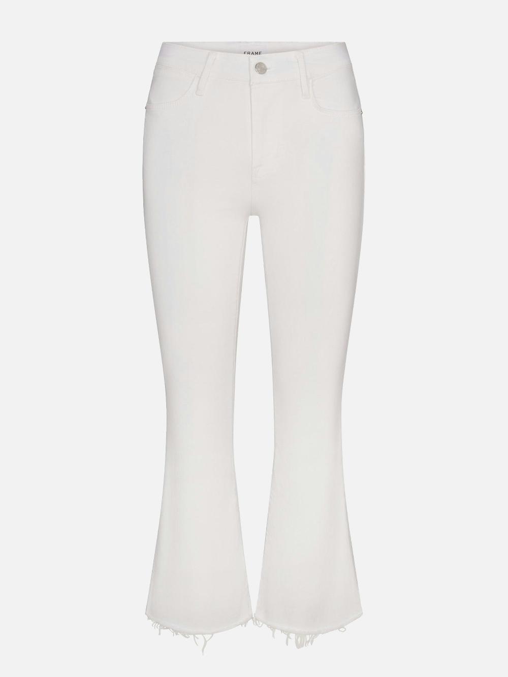 frame Le Crop Mini Boot in White Raw Fray