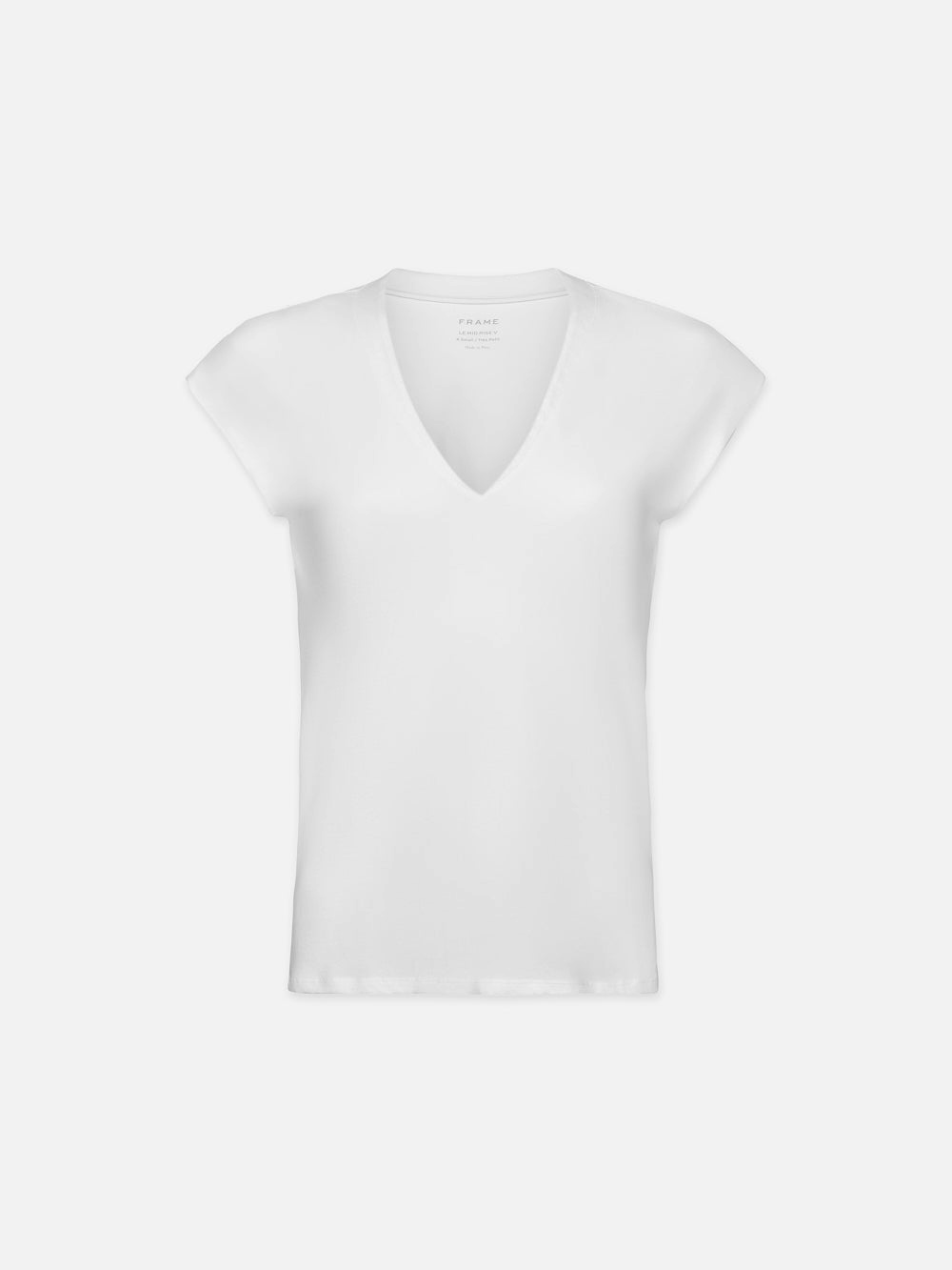 frame Le Mid Rise V Neck Tee in Blanc