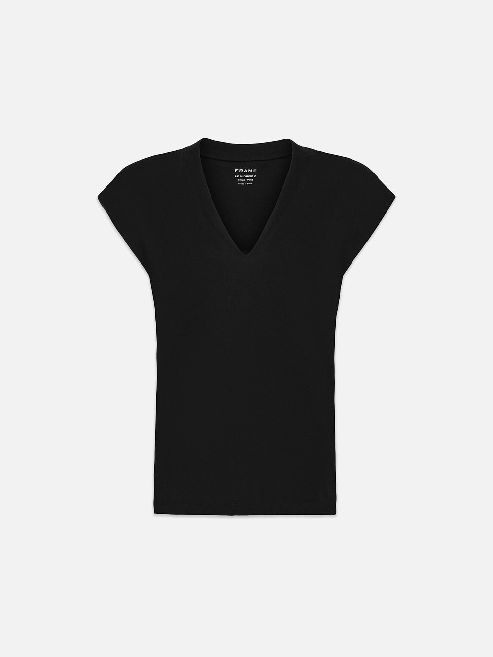 frame Le Mid Rise V Neck Tee in Noir
