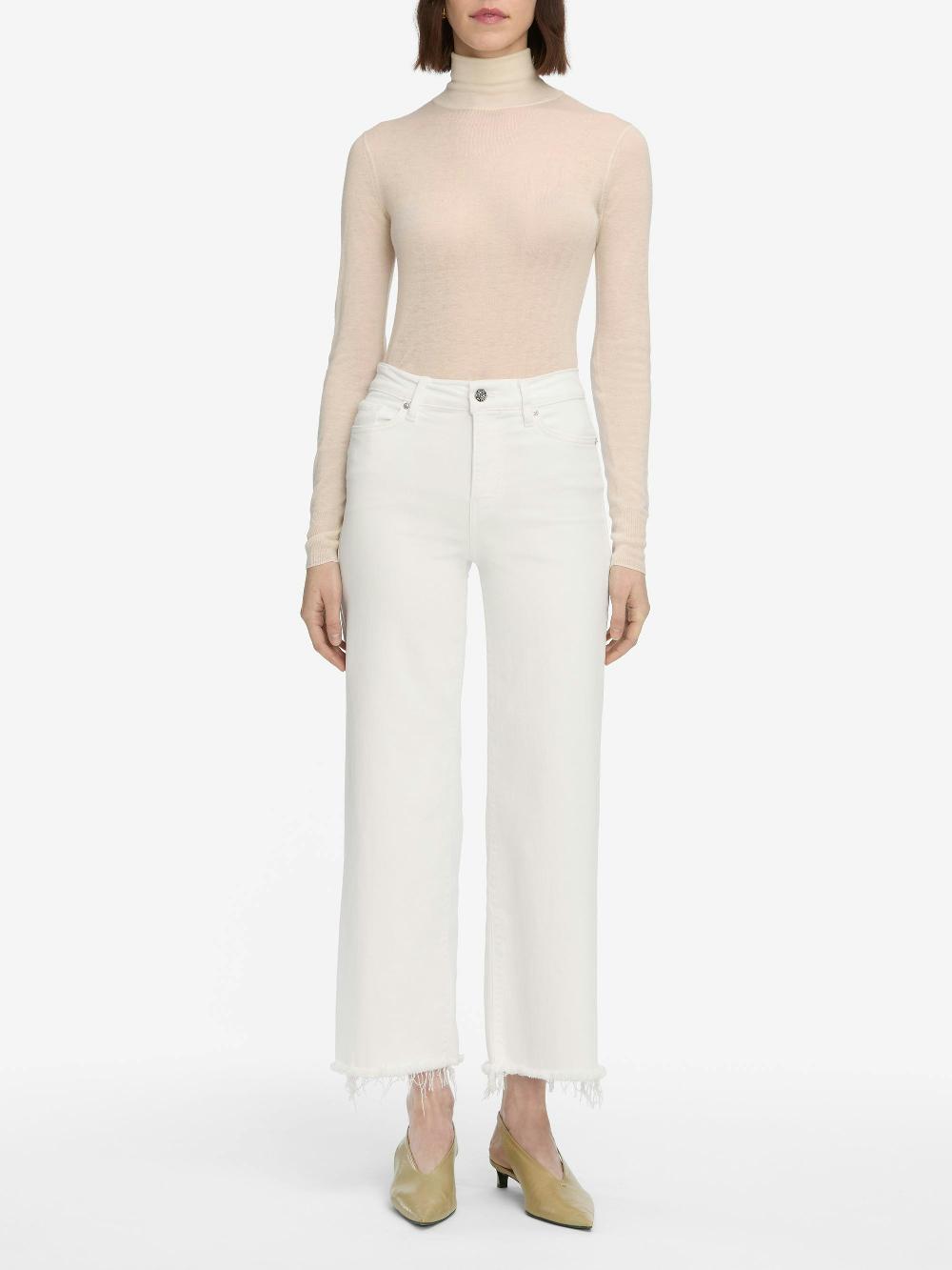 Frame Le Slim Palazzo Crop In White Raw Fray