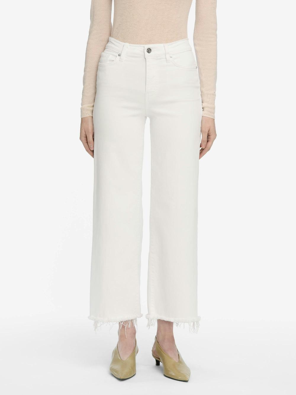 Frame Le Slim Palazzo Crop In White Raw Fray
