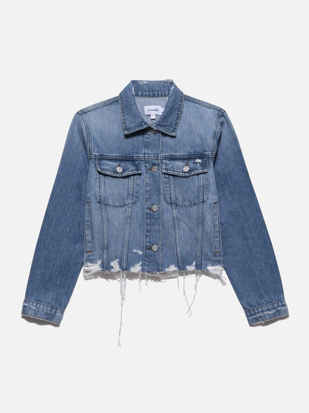 frame Le Vintage Jacket Raw Hem in Rossum Rips