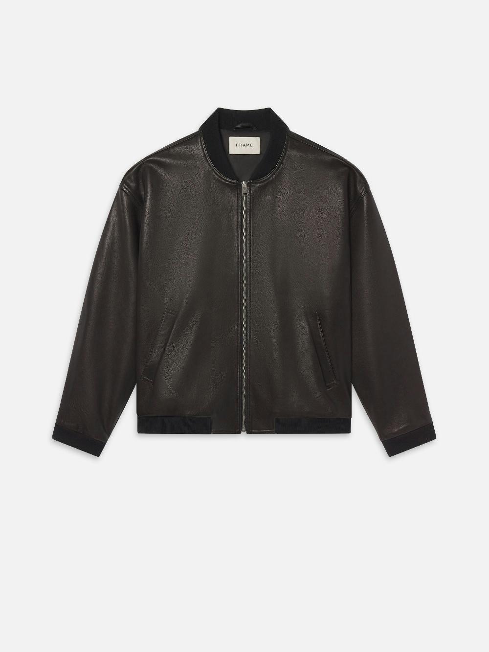 frame Leather Bomber in Black