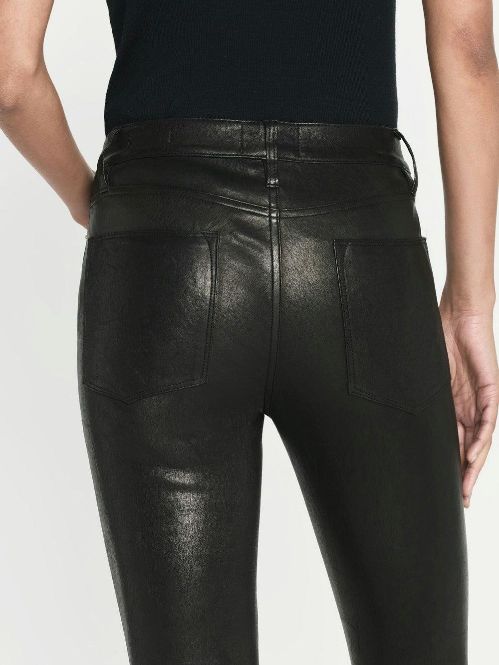 Frame Leather Le High Skinny In Washed Black