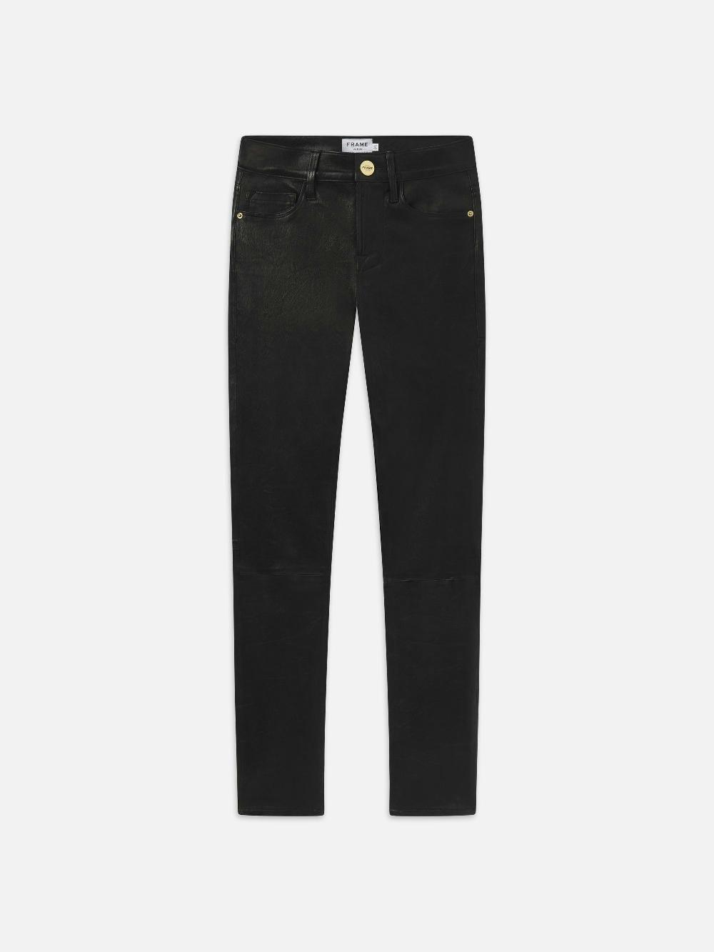 frame Leather Le High Skinny in Washed Black