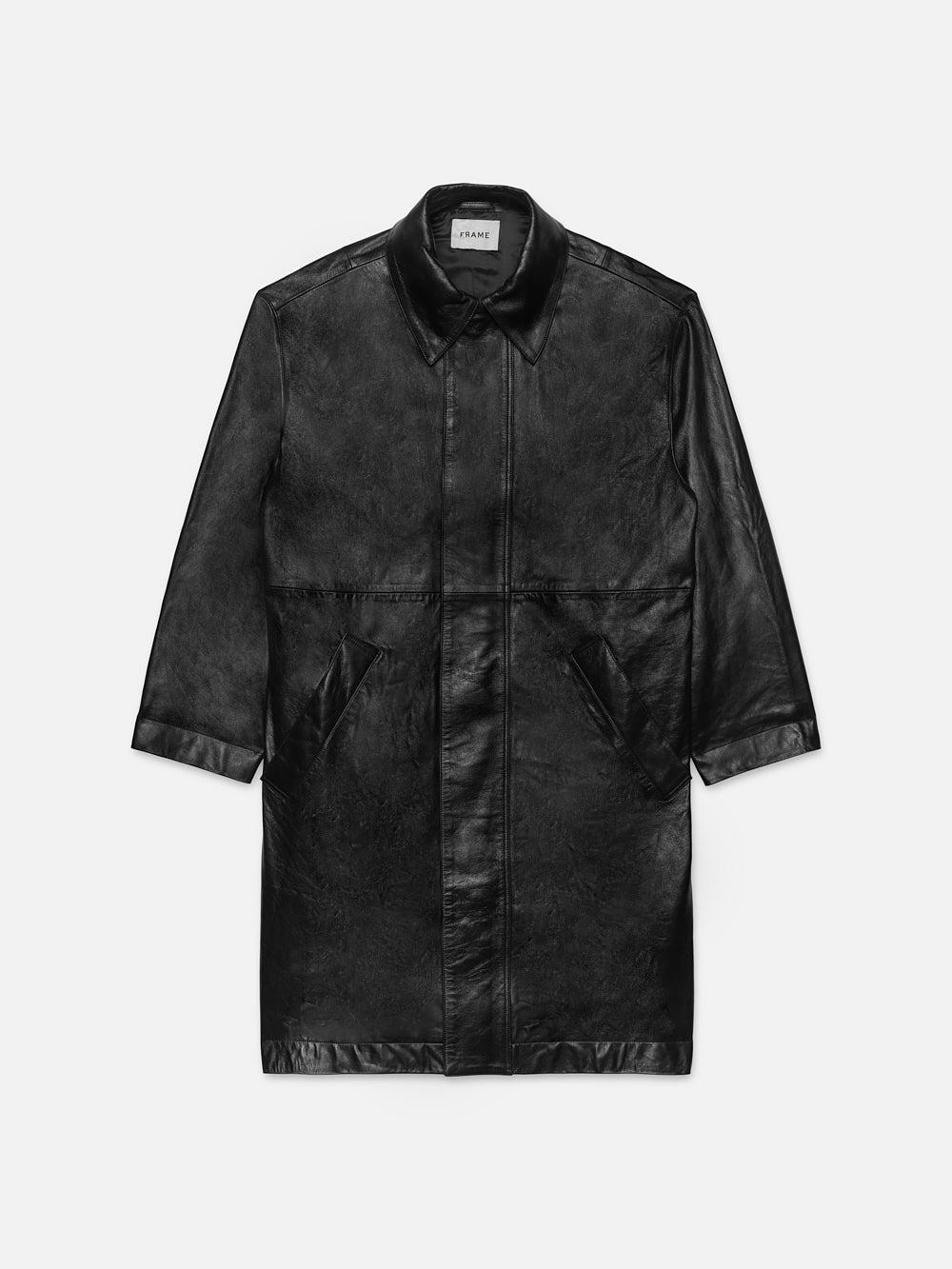 frame Leather Parka in Black