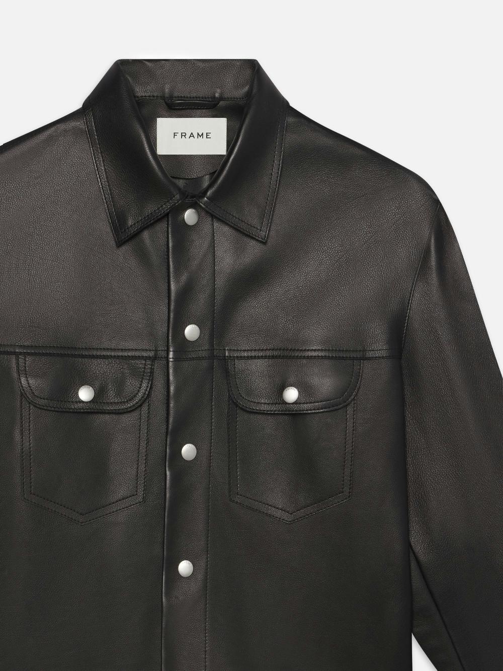 Frame Leather Trucker Jacket In Black