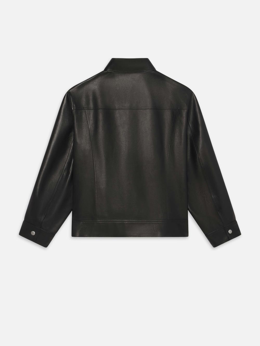 Frame Leather Trucker Jacket In Black