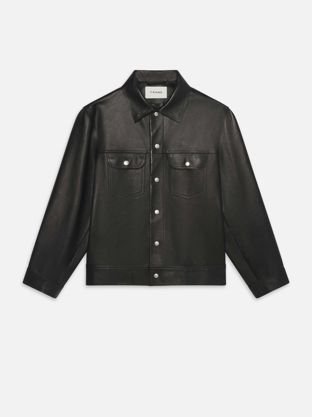 frame Leather Trucker Jacket in Black