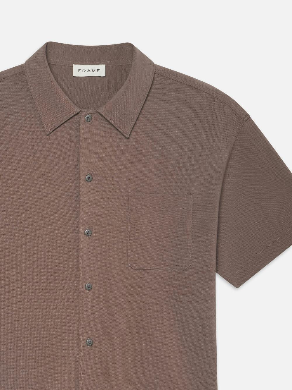 Frame Light Pique Button Down Polo In Mauve