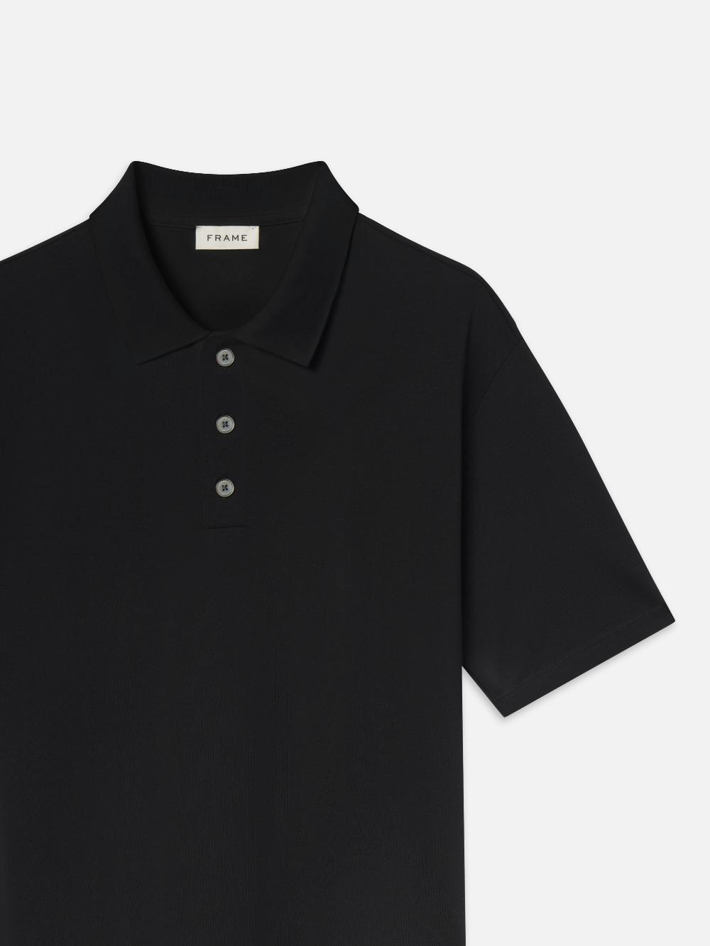 Frame Light Pique Polo In Black