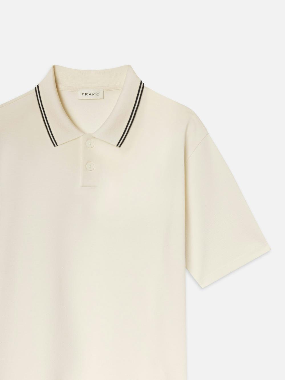 Frame Light Pique Polo In White Sand