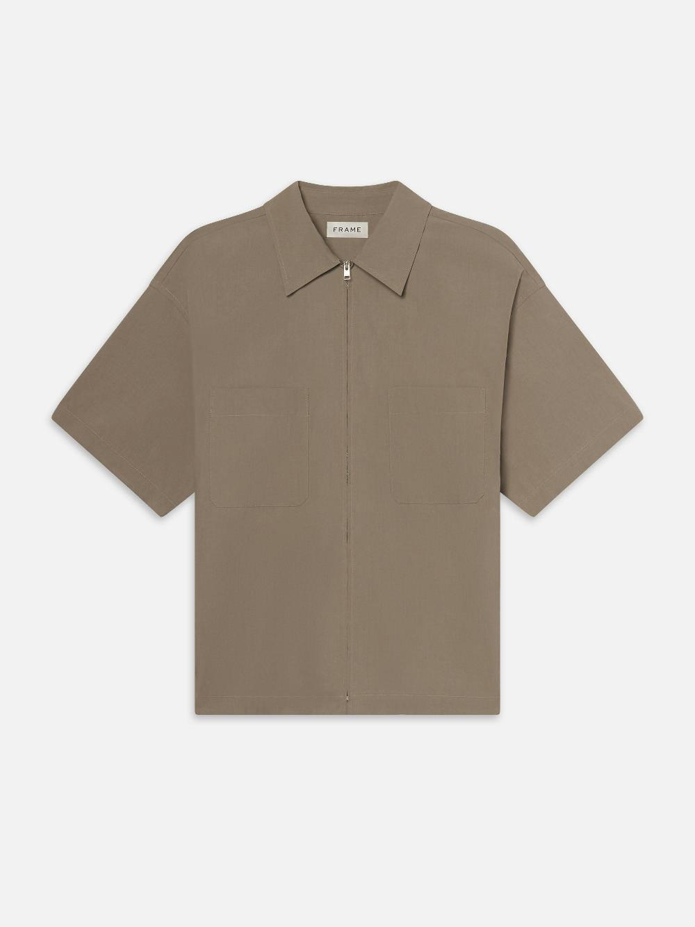 frame Light Poplin Zip Shirt in Smoky Mocha