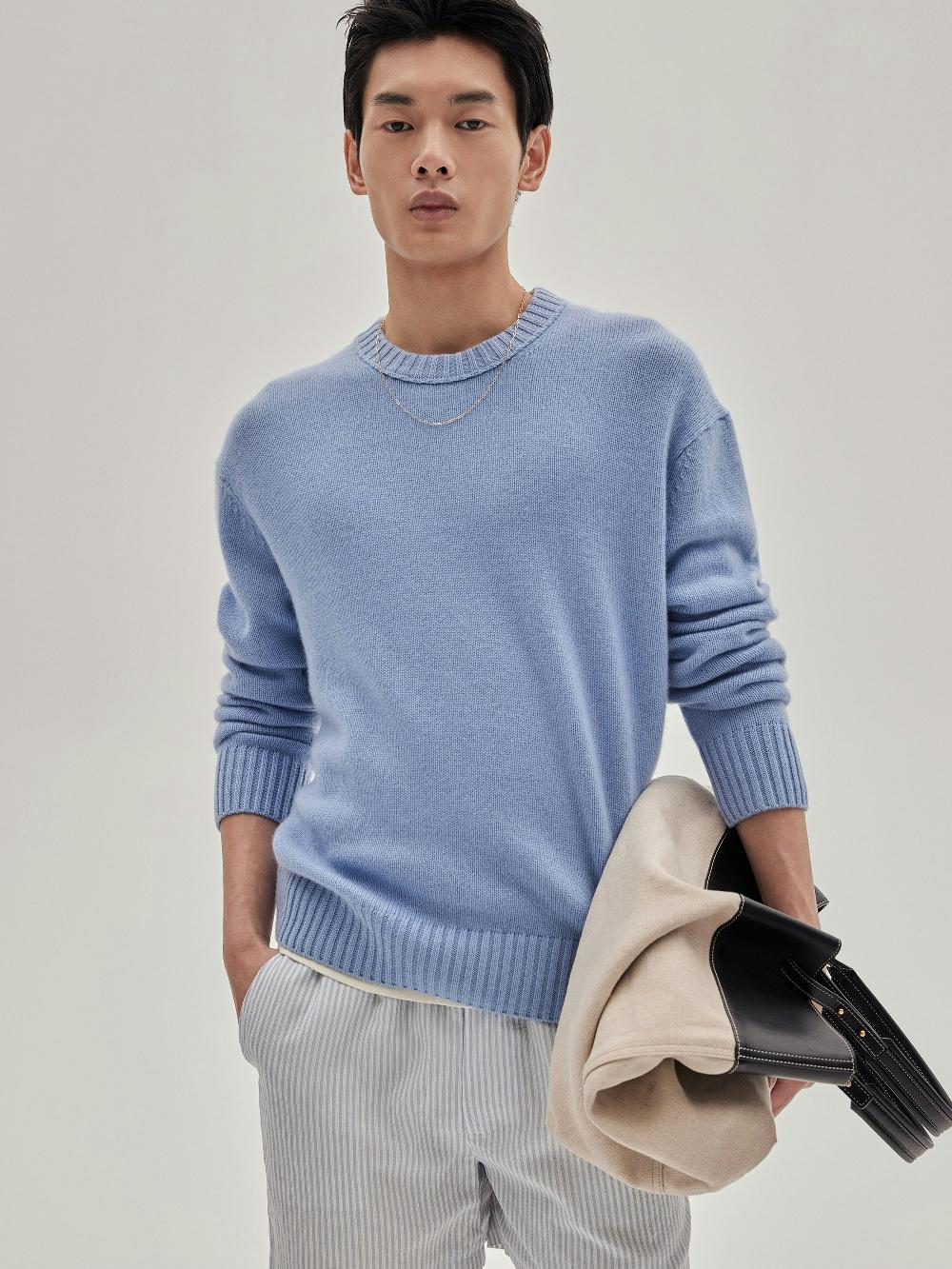 Frame Light Weight Cashmere Crewneck In Baby Blue