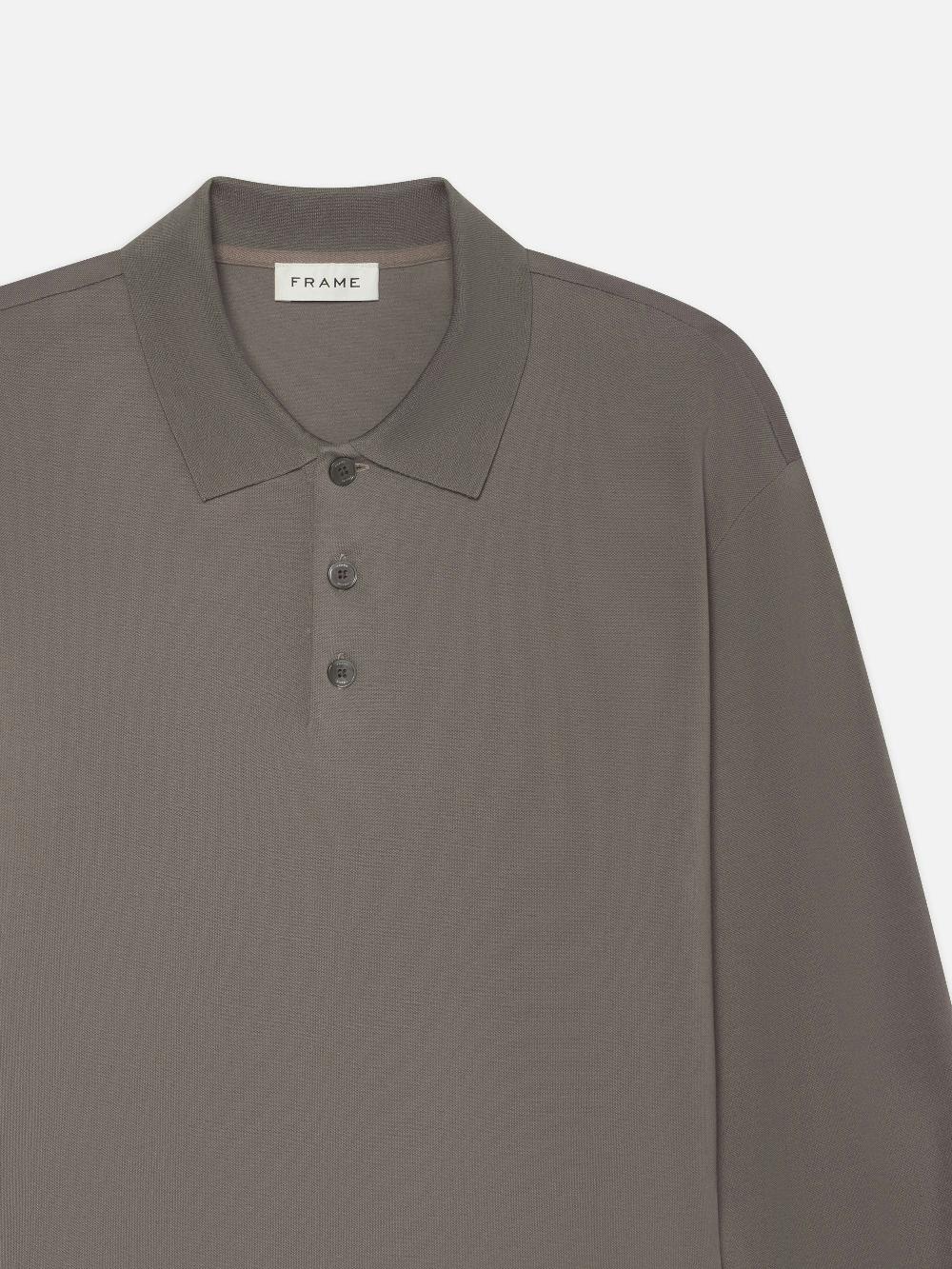 Frame Long Sleeve Pique Polo In Smoky Mocha