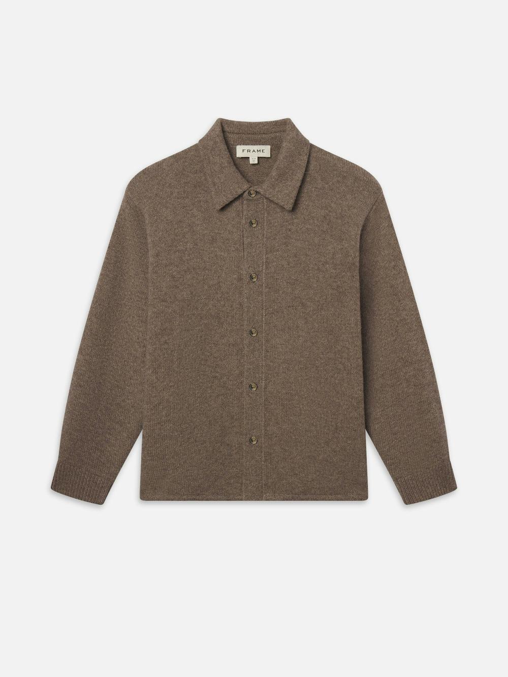 frame Long Sleeve Shirt Sweater in Dark Taupe